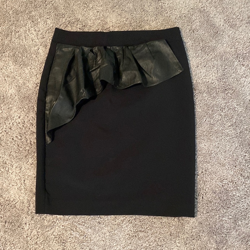 Zara Fitted black skirt with leather front ruffle
